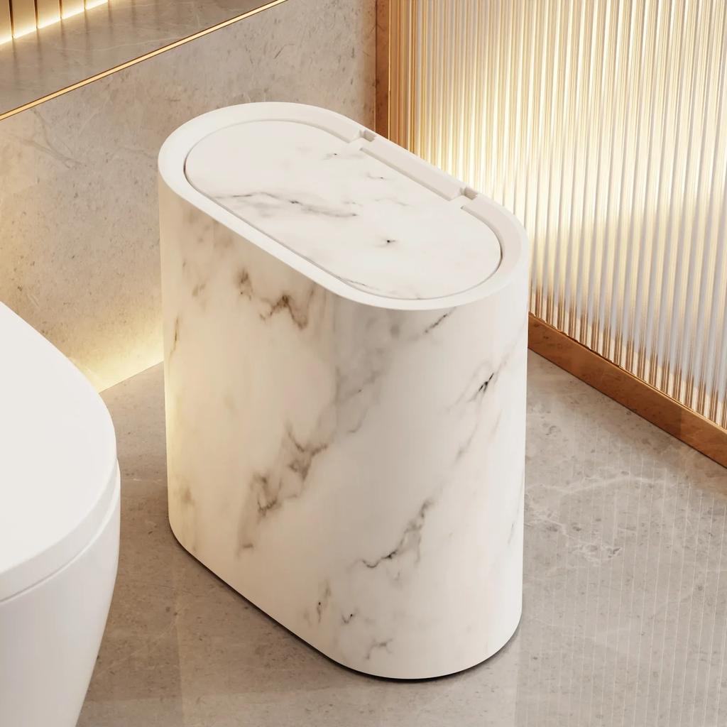 Nordic Marble Texture Trash Can Press Type Wastebasket Narrow Toilet Trash Bin Odor Proof Wastebasket Bathroom Accessories