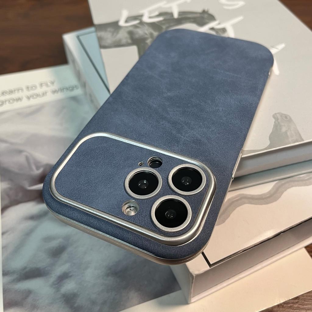 Matowe Skórzane Etui na Telefon ze Zamszu Dla iPhone 16 15 14 13 12 11 Pro Max Plus Ochrona Aparatu ze Skóry Jagnięcej Odporny na Wstrząsy Zderzak Miękkie Pokrowiec