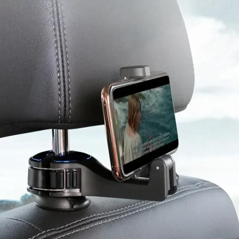 Car Hook Hidden Multi-functional 2 In 1 Multifunctional Rear Headrest Hook Car Rear Phone Holder Lock Type Mobile Phone Holder