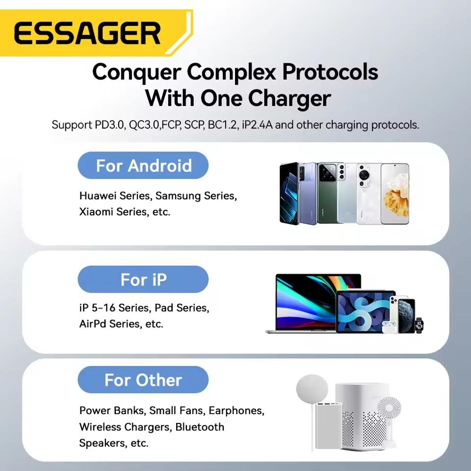 Essager 18W QC3.0 USB A Ladegerät USB Quick Charge 3.0 Schnell-Wandladegerät für Samsung S24 Huawei Xiaomi iPhone Handy-Ladegerät