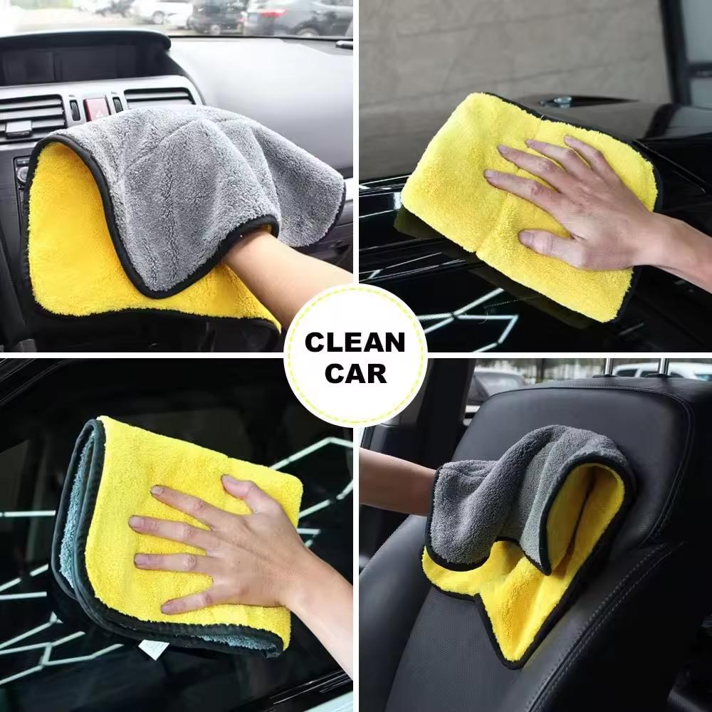 1/5Pieces Double Layer Microfiber Car WashingTowels Set - Thickened for Better AbsorbencySafe for Glass and Paint