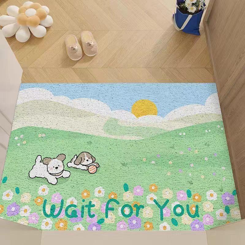 Cute Pet Door Mat Door Scraping Dirt Mat Household Non-slip Wear-resistant Clipped Silk Floor Mat