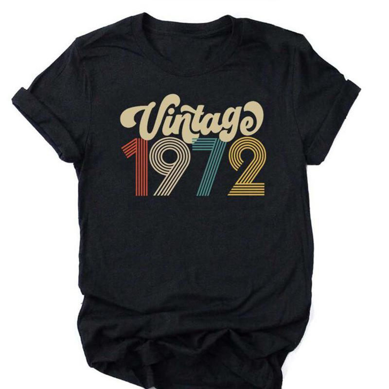 Camiseta De Aniversrio Vintage 1970 Feminina Top Grfico Preto Harajuku Festa De Aniversrio De Quarentena Streetwear Casual