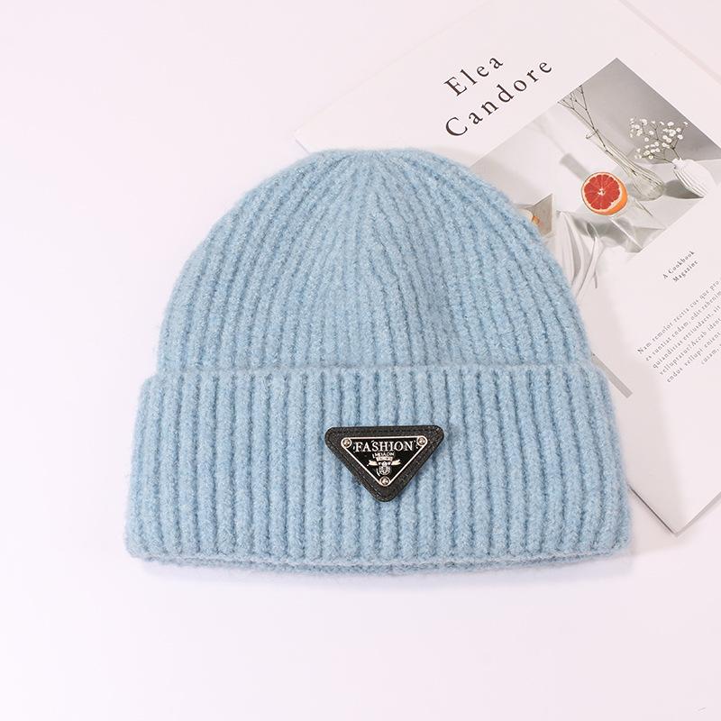 Woolen Hats for Women Triangle Marked Warm Knitted Hats for Couples  Pullover Hats Anti Cold Hats for Men  Autumn and Winter.