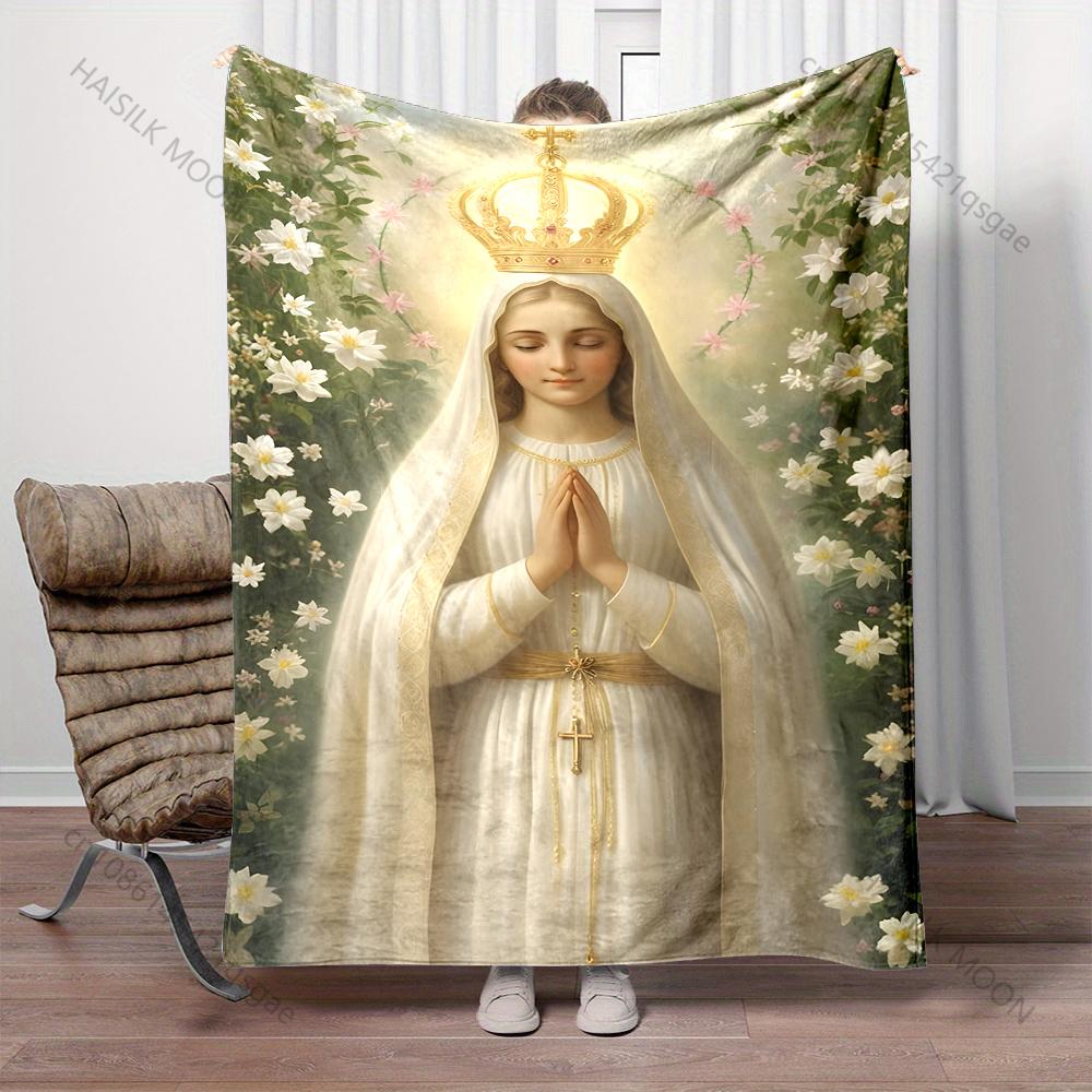 1PC Virgin Praying Surrounded by Lilies Print Blanket Warm Soft Fluffy Kids and Adult Sofa Bed Throw Blanket Travel Camping RV