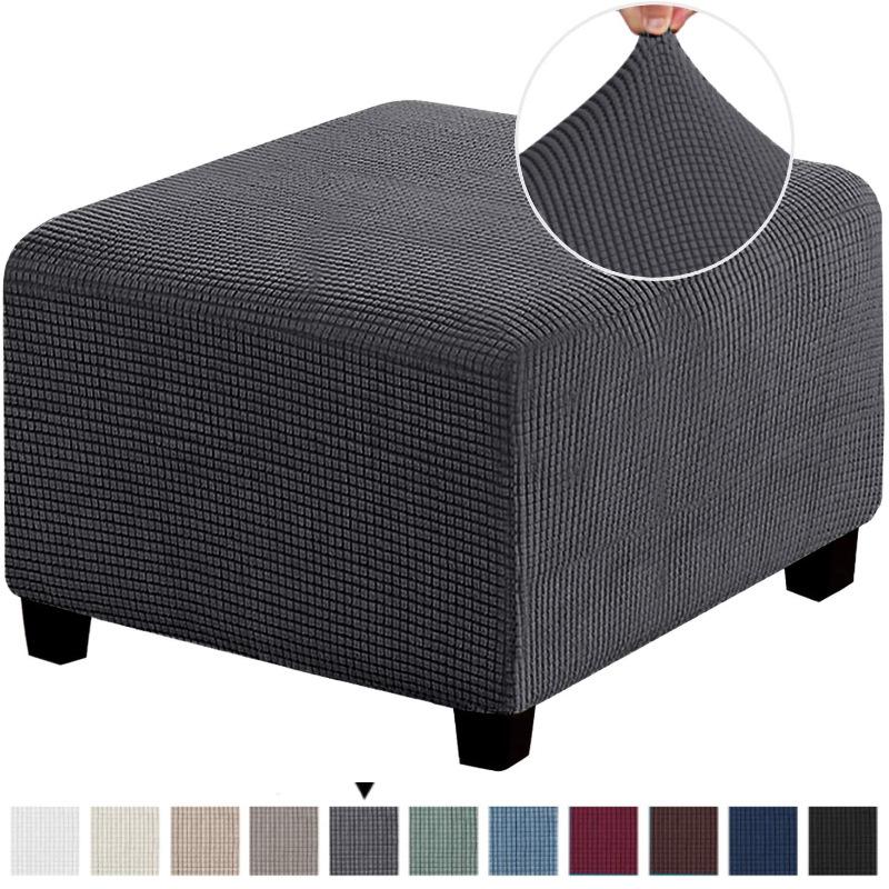 Elastic Anti-Scratch Ottoman Cover: Solid Color Footstool Protector for Home Use