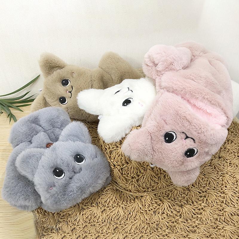 Damen Plüsch Warme Handschuhe Fell Lieblich Hase Katze Fäustlinge Klappbare Fingerlose Handschuhe Weiche Mädchen Dicke Handschuhe Flexibel Halbfinger Winter