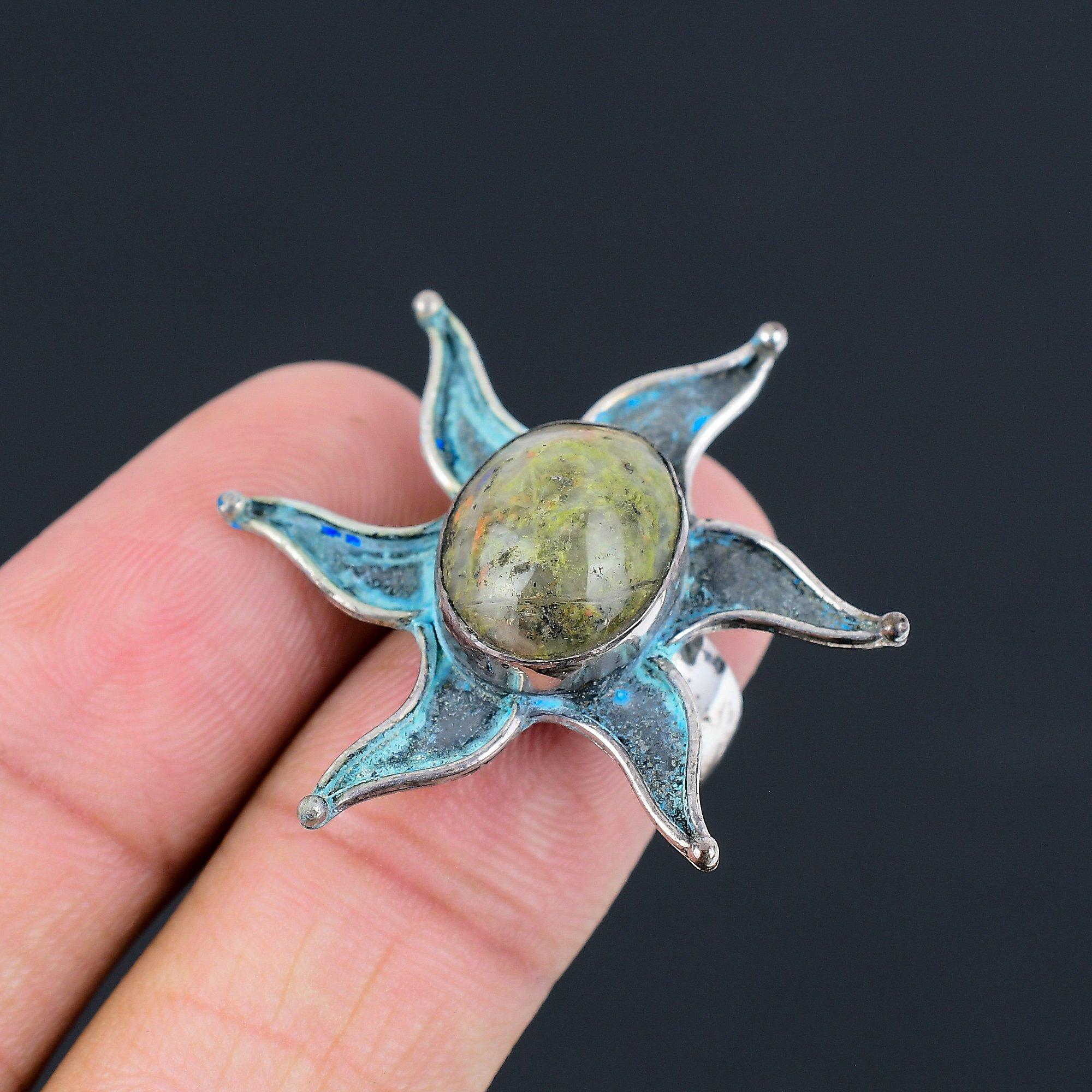 Womens day Sale Natural Unakite 925 Silver Engagement Boho Statement Ring Size 6 6