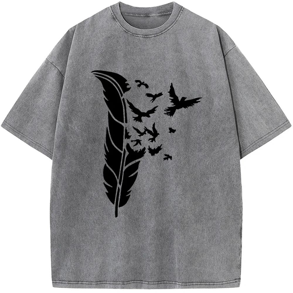 Streetwear Men Washed T-shirts 90s vintage unisex washed old T-shirt Men Casual Cotton Short Sleeve T-shirts