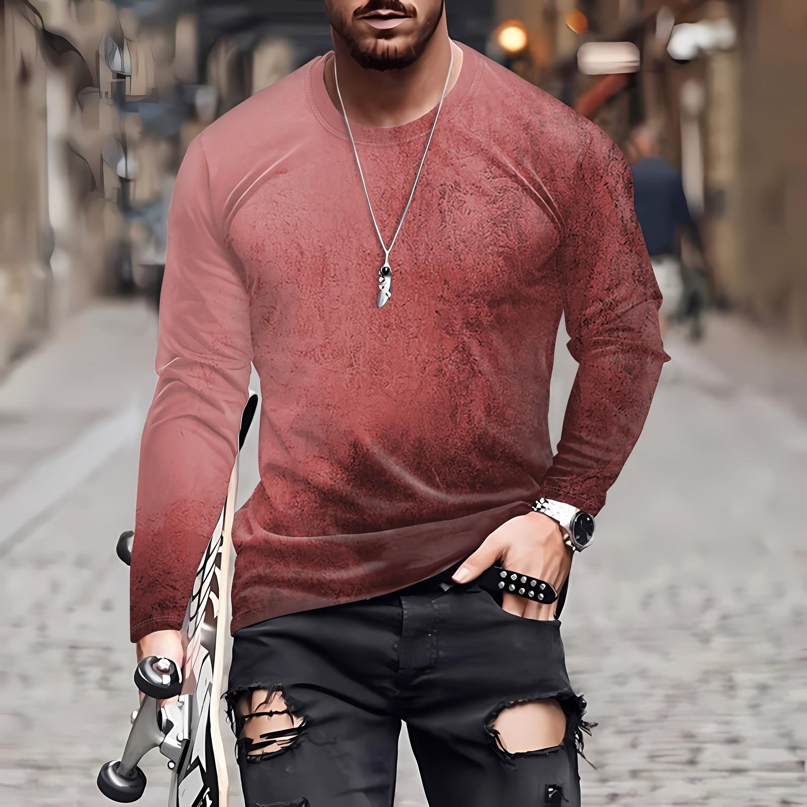 

Муж. Футболка Круглый вырез Одежда Одежда На открытом воздухе Длинный рукав С принтом Модельер Винтаж XL арбуз красный