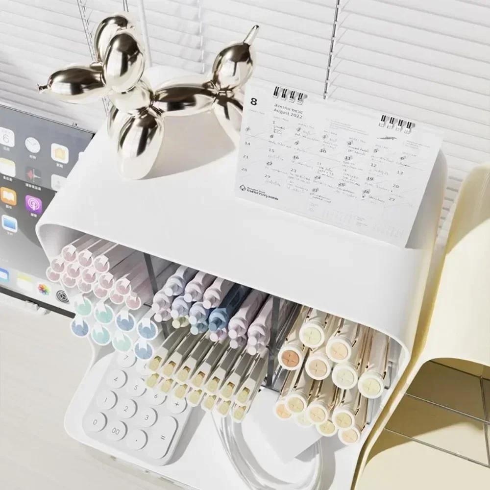 Pen Holder Student Desk Oblique Plug-in Stationery Storage Box Large Capacity Miscellaneous Storage Rack Dustproof Pen Contain