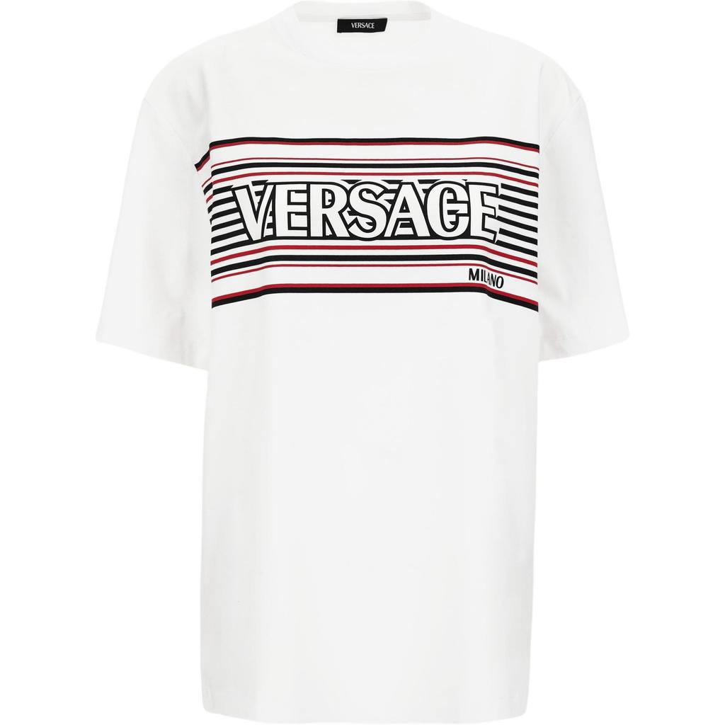 Versace Ss26 Striped Logo Letter Print Crew Neck Short Sleeve T-Shirt Men tops 1014427-1A16038-2W1G0