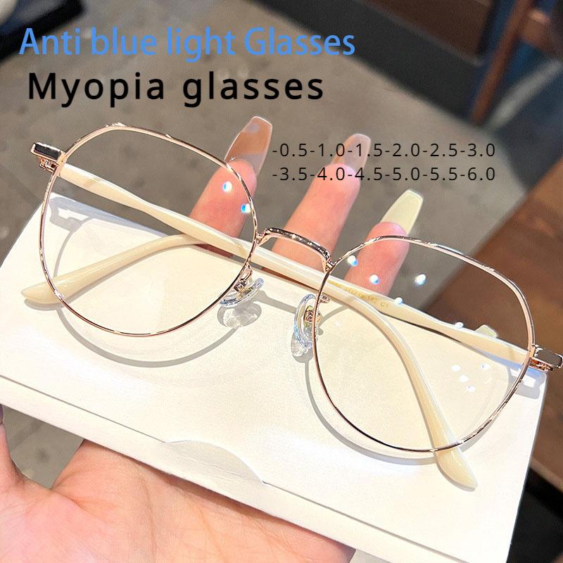 Clear Glasses Women Polygonal Metal Myopia Glasses Mirror Girls Eyewear Anti Blue Light Glasses Fashion Eyeglasses  Oculos