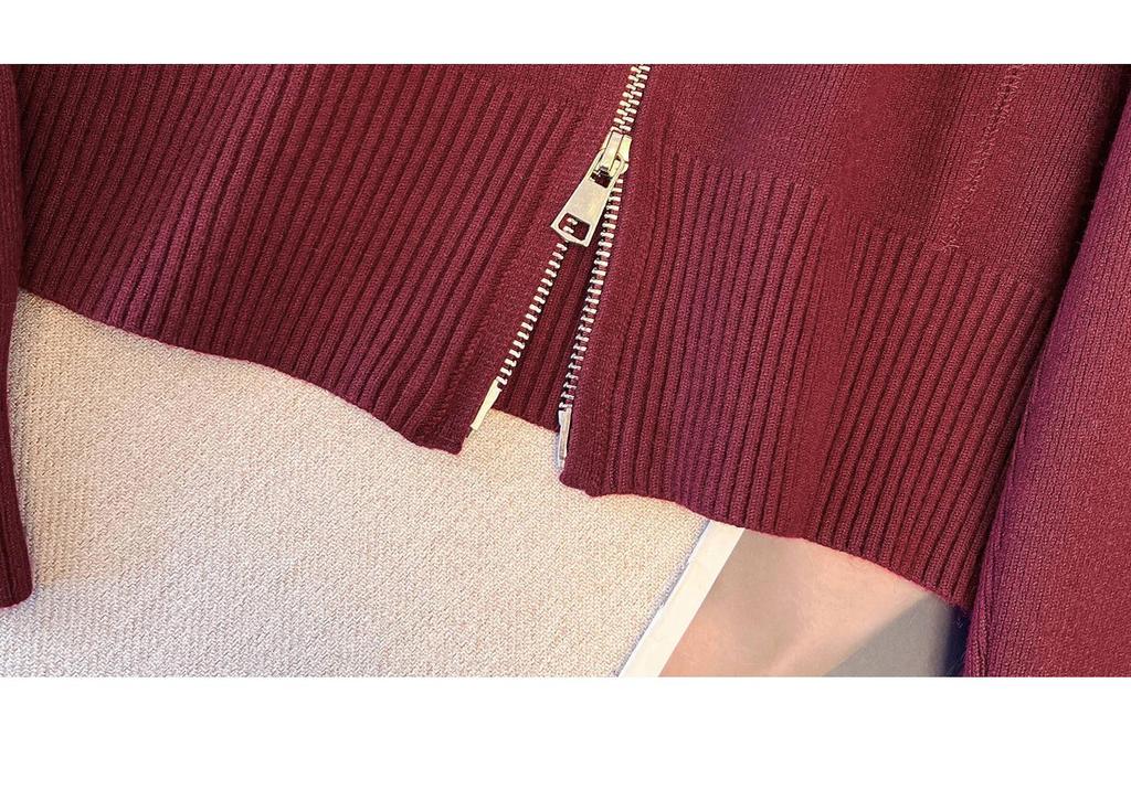 Women's Gray Knitted Stand Collar Zipper Cardigan Jacket - 2026 Spring/Winter Style, Versatile as Inner or Outer Wear, Short Top.