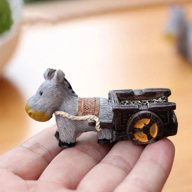 Donkey Pull Cart Stone Mill Miniature Fairy Garden Home Houses Decoration Mini Craft Micro Landscaping Decor DIY Accessories