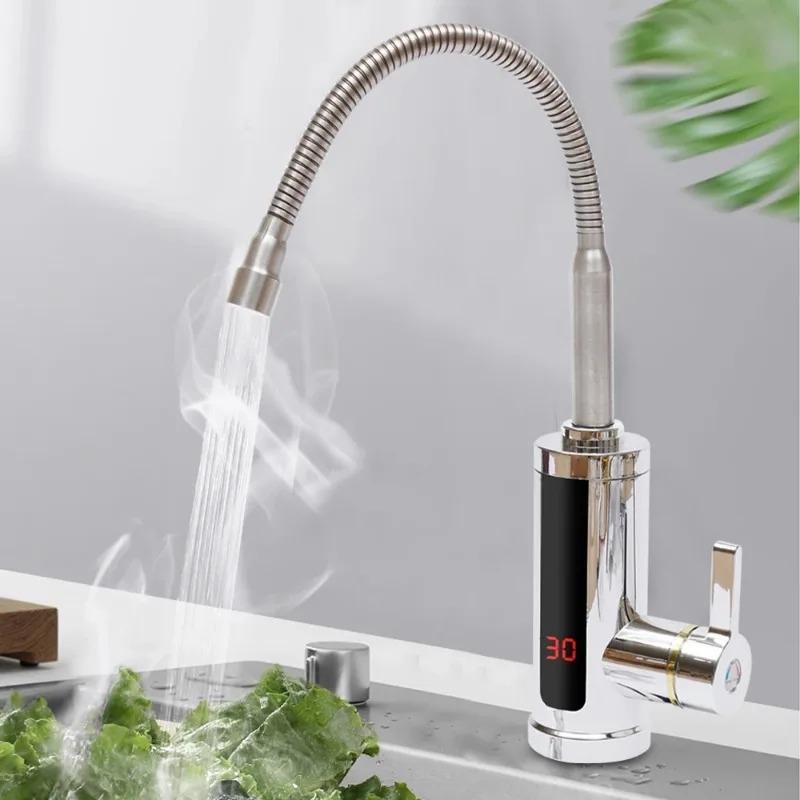 3KW Electric Water Heater Faucet Instant Hot Tap with LCD Display & 360° Rotation for Kitchen and Bathroom