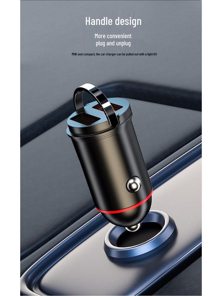 Compact Dual USB Car Charger with Pull-Ring Design - 200W Fast Charging & Multifunctional Cigarette Lighter