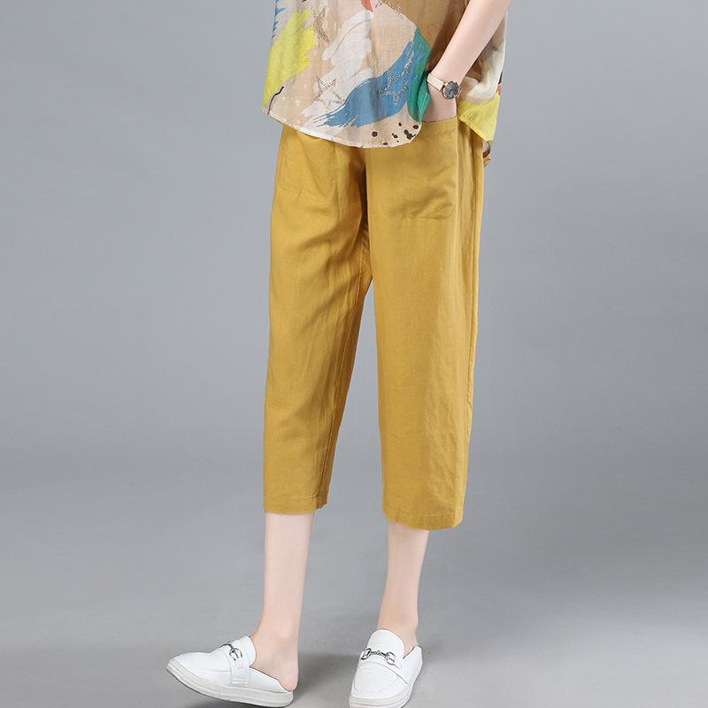 2025 New Plus Size High Waist Cotton Linen Capri Harem Pants for Women - Summer Casual Style