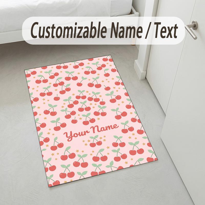 Cherry Blossom Theme Soft Crystal Velvet Rug Custom Name & Text Print Non Slip Floor Rug for Bedroom Living Room