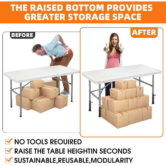 4Pack Folding Table Leg Extensions, Metal Folding Table Leg Extenders, Heavy Duty 2 Levels/Heights Steel Folding Table Leg Supports, Table Leg