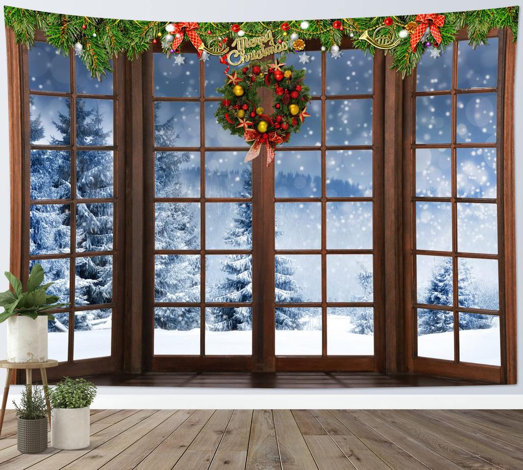 Christmas Theme Tapestry Winter Snowflake Tapestry Cute Snowman Tapestry Wall Hanging Tapestries Bedroom Home Living Room Dorm