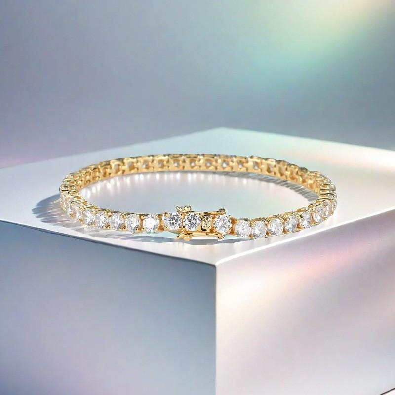 Stainless Steel Tennis Bracelet With Full Zirconia Crystals Minimalist Geometric Design Unisex Fashion Jewelry