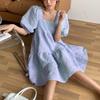Summer Women's Square Collar Puff Sleeve Baby Doll A-Line Dress - Sweet Princess Style for Slimming and Belly-Covering