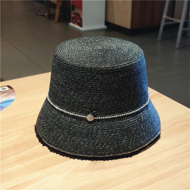 Spring and Summer New Straw Bucket Hat Fashion Bright Diamond Lace Bucket Hat Sun Protection Shade Straw Hat Children