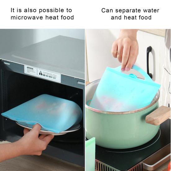 Sac de rangement en silicone de 1 L, bonne étanchéité, organisateur de conservation des aliments, pochette de rangement pour fruits au réfrigérateur, sac de désinfection à la vapeur pour micro-ondes, sac de chauffage des aliments