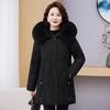 Large Size Middle-aged and Elderly Women's Winter Coats, Mothers' Mid-length Cotton Coats, Large Fur Collar, Hooded and Thickened Cotton Jackets