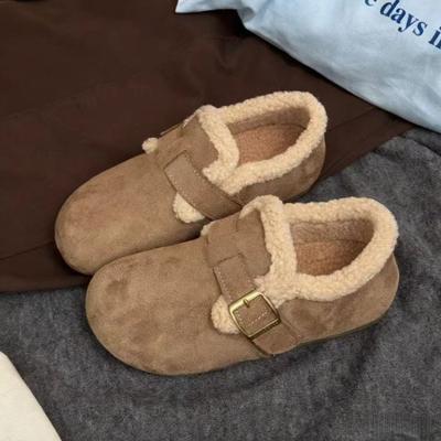 Birkenstocks velours nouvelle collection automne-hiver tout compris cuir souple semelle épaisse rétro semelle plate chaussures en coton chaussures moelleuses