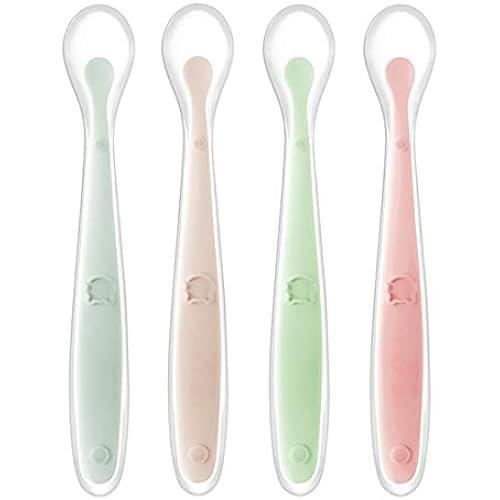 Tomedeks cuillère en silicone pour bébé, cuillère à repas pour bébé incurvée douce, cuillère à bouillie de riz, convient aux bébés d