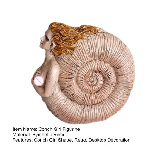 Retro Conch Girl Figurine Sea Snail Women Statue Sculpture Indoor