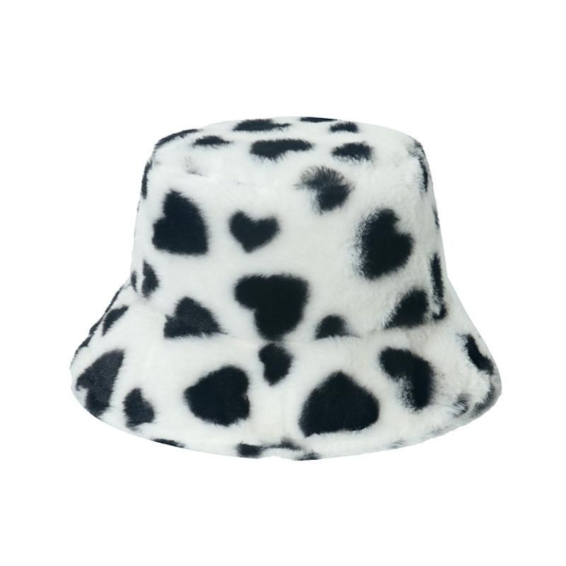 New Arrival Winter Fashion Plush Bucket Hat Warm Hat Heart Ecg Wave Fisherman Hat Men Women Black