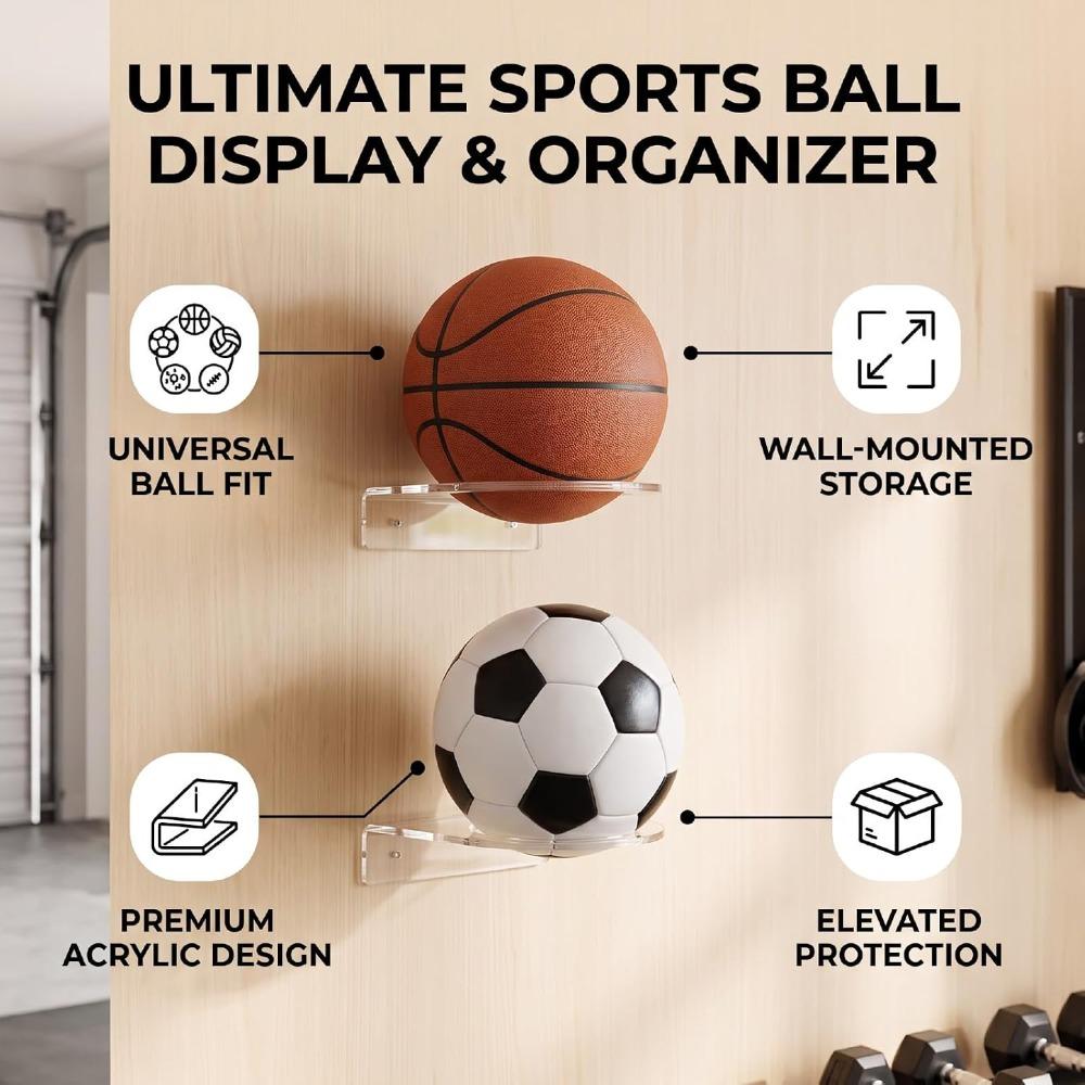 Acrylic Acrylic Ball Holder Wall Mount Design Clear Ball Display Rack Basketball