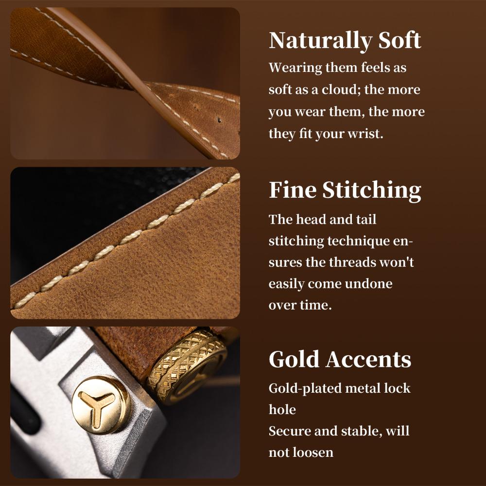 Genuine Leather Strap for Apple Watch Ultra 3 2 49mm Series 11 10 46mm Crazy Horse Leather Band for Iwatch 9 8 7 6 Se3 45mm 44mm