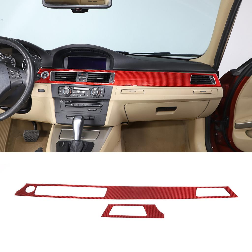 Red Carbon Fiber Console Dashboard Cover Trim For BMW 3 Series E90 2005-12
