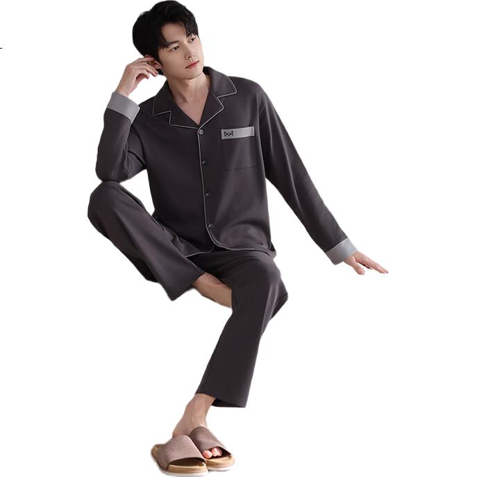 MIIOW Men's Pure Cotton Long Sleeve Colorblock Casual Loungewear Pajamas Loose Fit Plus Size Dark Gray XL