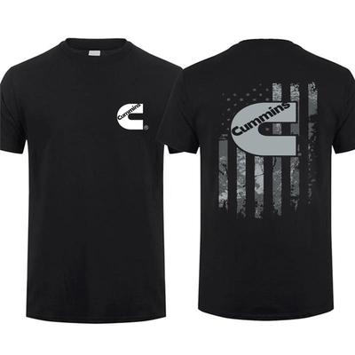 Cummins Diesel American Flag Pattern T-Shirt, Black Old Patriotic Design 100% Cotton Regular Men's Casual Short