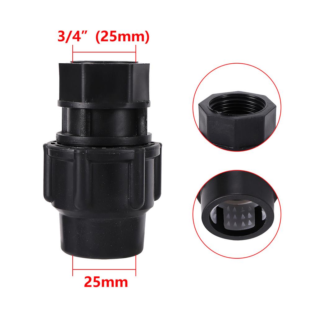 PE Pipe Black Straight Reducing Connector 20/25/32/40/50mm Tube Fitting 1/2" 3/4"1"1.2"1.5"Female/Male Thread Irrigation Adapter