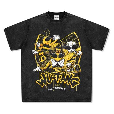 Amerykańska koszulka retro prana Wu-tangs nadrukowana High Street koszulka z krótkim rękawem prana, aby wyglądała na starą bawełniana bluzka streetwear