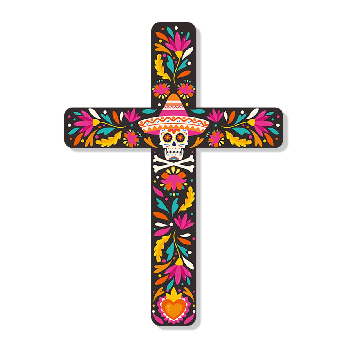

Day Of The Dead Ghost Festival Decorative Cross Mexican Party Wall Decoration Floral Skull Cross Day of the Dead Cross Series 4