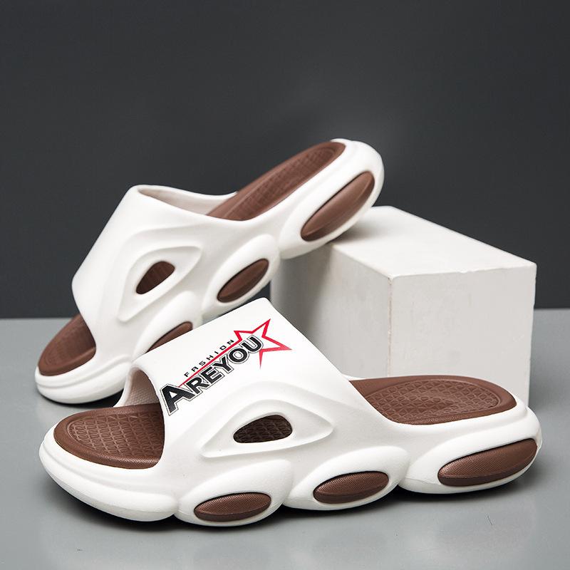 

New breathable hollow one-word drag summer soft-soled non-slip thick-soled beach shoes home casual cool slippers men 44-45