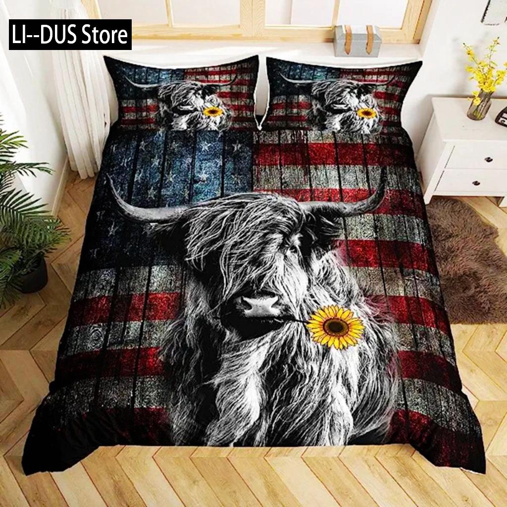 

Highland Cow Flower Duvet Cover King Size Bull Cattle Bedding Set Western Funny Animal Comforter Cover Set Wildlife Farmhouse EU single(135x200cm)