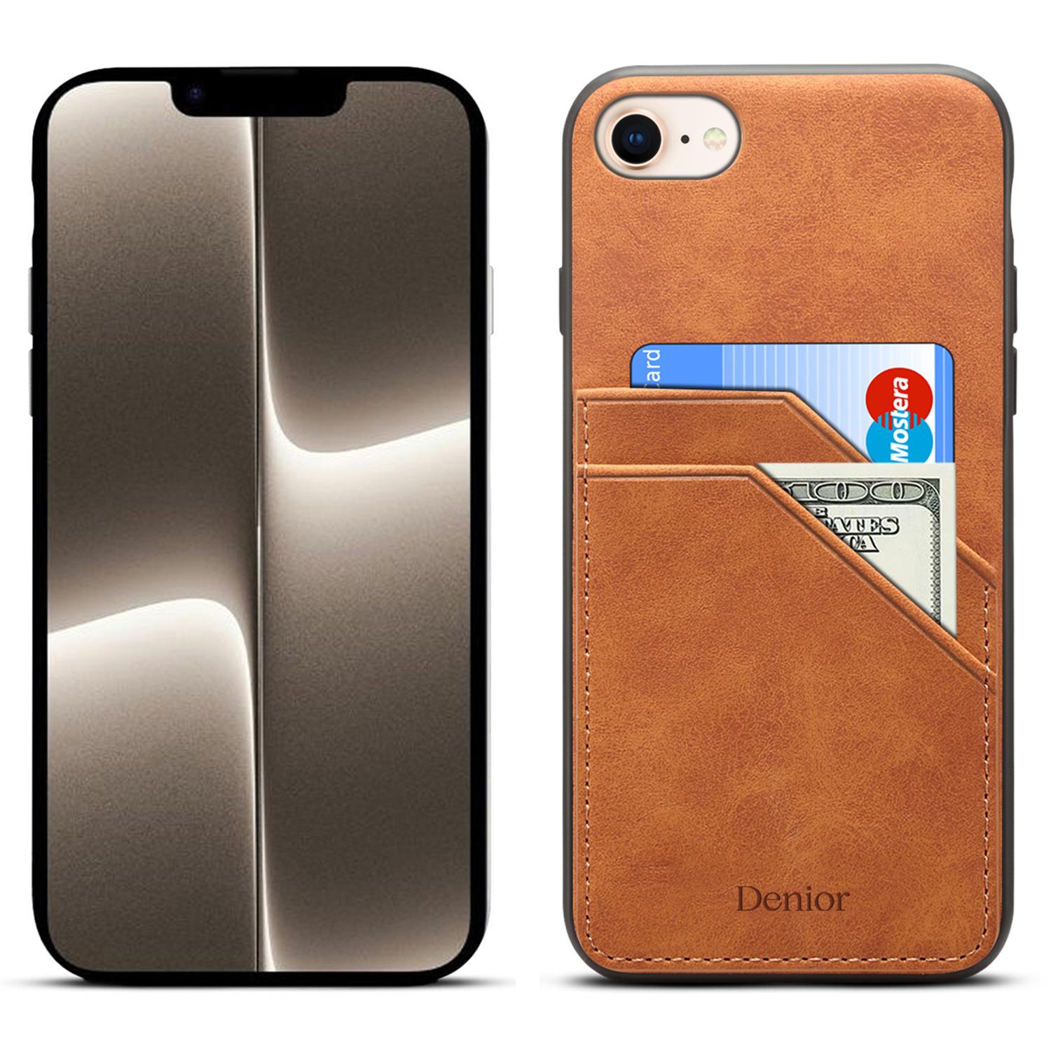 

For iPhone 16e Case PU Leather Coated PC+TPU Phone Back Cover with Dual Card Slots Brown