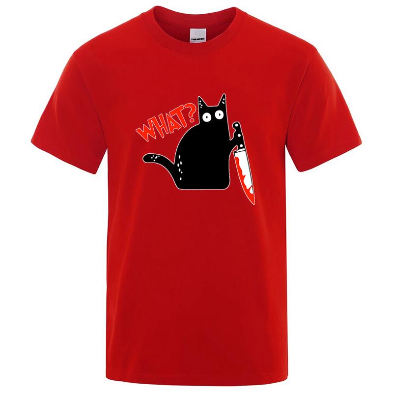 Unisexs Tshirt High Quality Cotton Blend Funny Knife Cat Printed Casual Loose Cool Streetwear for Unisex TShirt Oneck Male Top Tee