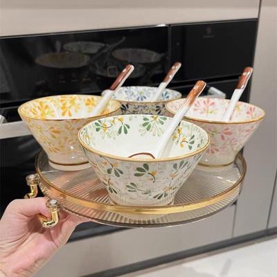 Set of Four 5-Inch Japanese Ceramic Conical Rice Bowls