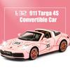 BBBG4 1:32 Porsche 911 Targa 4S Cabrio Sportlegierung Auto Modell Druckguss Sound Super Rennsport Ausfahrbarer Heckspoiler Heißes Auto Für Jungen Geschenke