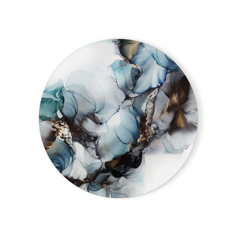 Abstract Art Coasters for Drinks Tabletop Protection Teal Watercolor Round Enamel Coasters Set with Cork Base Housewarming Gift