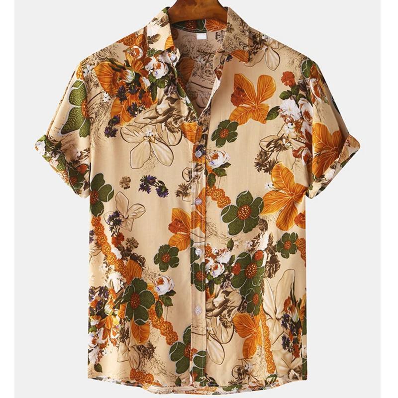 3D Printed Flower Hawaiian Shirts For Men Plants Patterns Button Shirt Summer Short Sleeves Tops Loose Aloha Shirts Streetwear